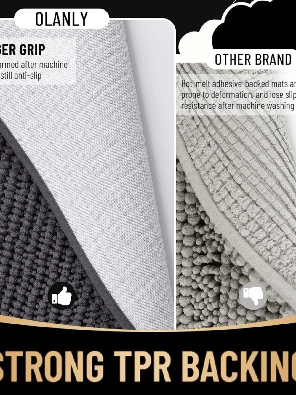 OLANLY Dark Grey Soft Absorbent Chenille Bathroom Runner Rug - 70